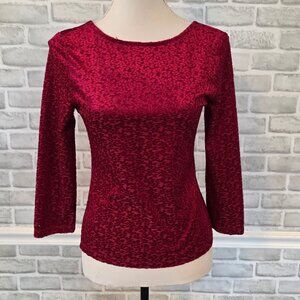 Vintage Red Velvet Burnout Low Back Blouse Top Romantic Dark Goth Feminine small